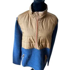 Prana Mens IncrediWool 1/2 Zip Quilted Wool Tan Blue Jacket NWT Medium